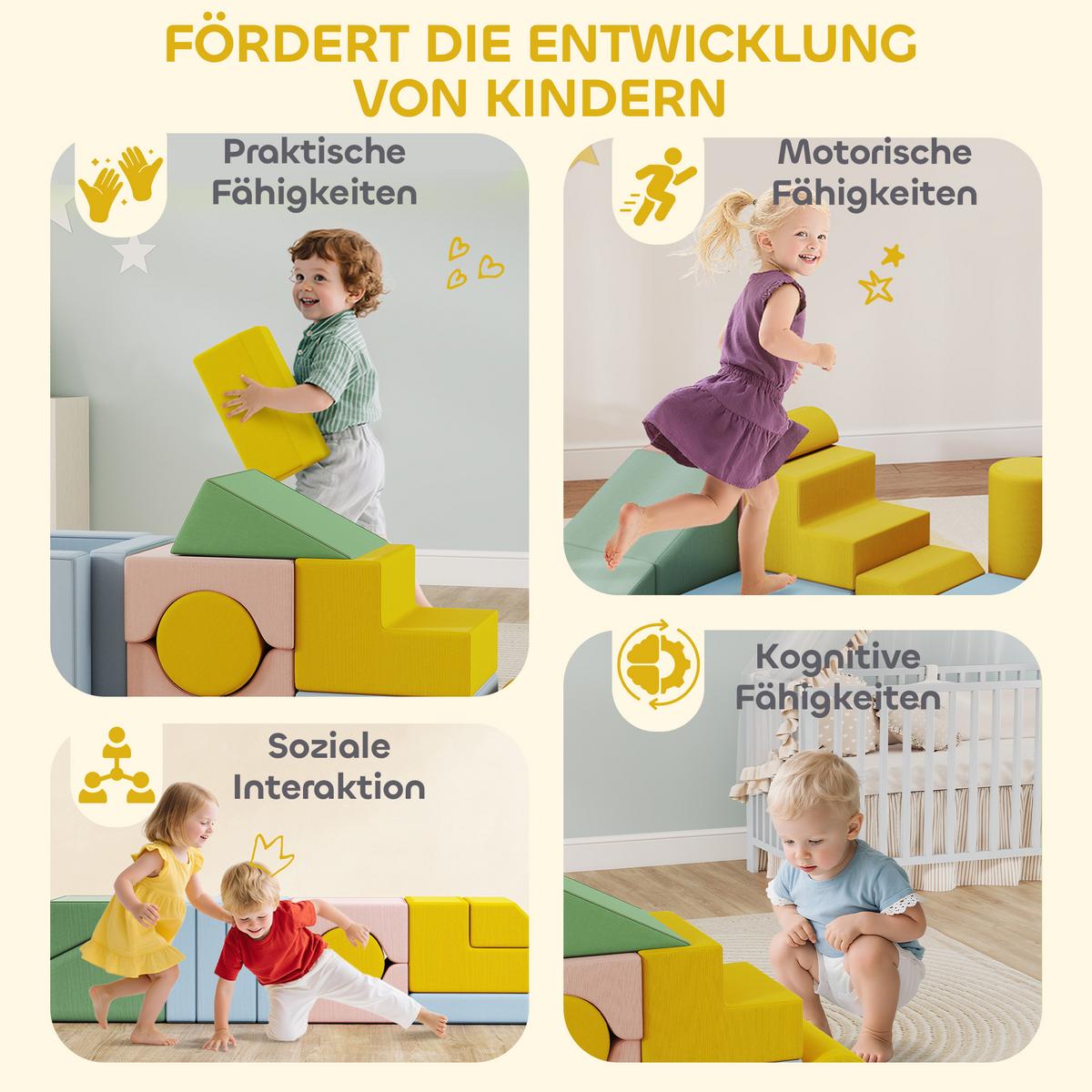 SCHAUMSTOFF Bausteine 12-tlg. Kinder Bausteinset mit Cord-Optik Bunt - Multicolor, Textil (40/160cm) - AIYAPLAY
