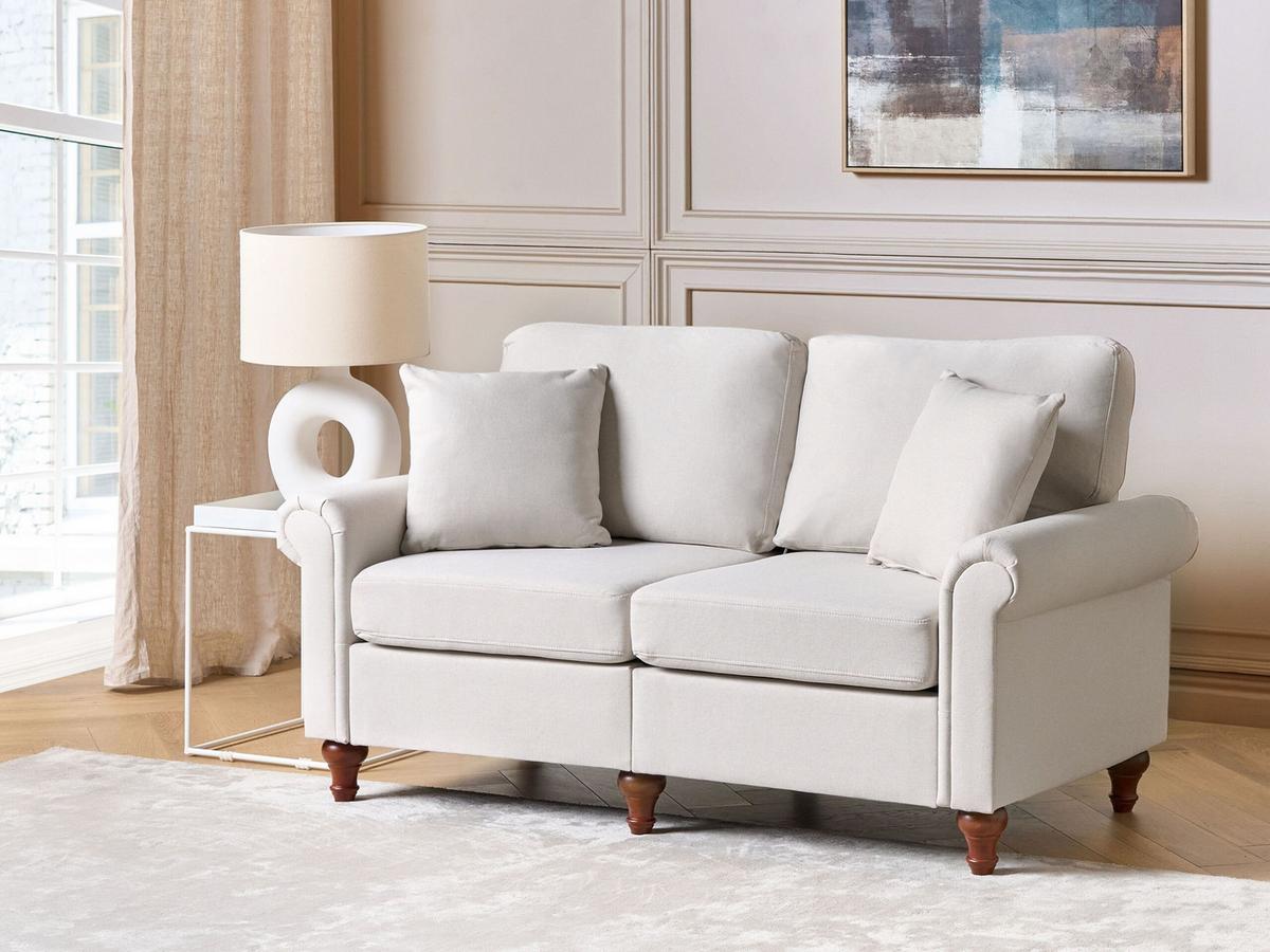 2-SITZER-SOFA hellbeige Ginnerup - Beige/Dunkelbraun, Textil (154/84/76cm) - Beliani