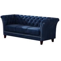 CHESTERFIELD-SOFA 3-Sitzer Fusion Blau Samt - Blau/Braun, Holz/Textil (237/75/82cm) - S-Style