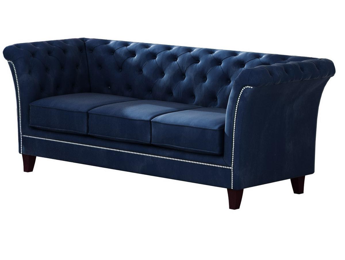 SITZGARNITUR 3+2+1 Chesterfield Fusion Blau Samt - Blau/Braun, Holz/Textil (237/75/82cm) - S-Style Möbel