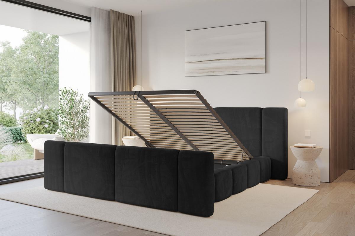 POLSTERBETT mit Bettkasten, Fußteil und Lattenrost, Boxbett ohne Matratze - NILO-Z 160x200 Schwarz - Schwarz, Holzwerkstoff/Textil (160/200cm) - ALTDECOR