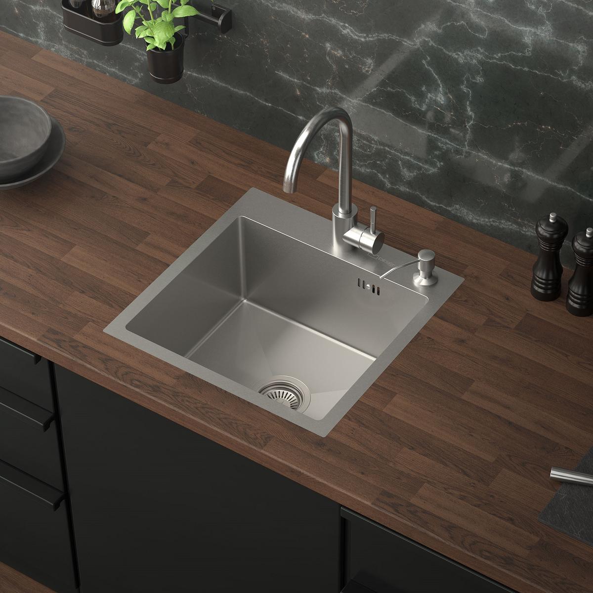 SPÜLBECKEN aus Edelstahl 45x45 cm mit Siphon - Silberfarben, Metall (45/19/45cm) - ML-DESIGN