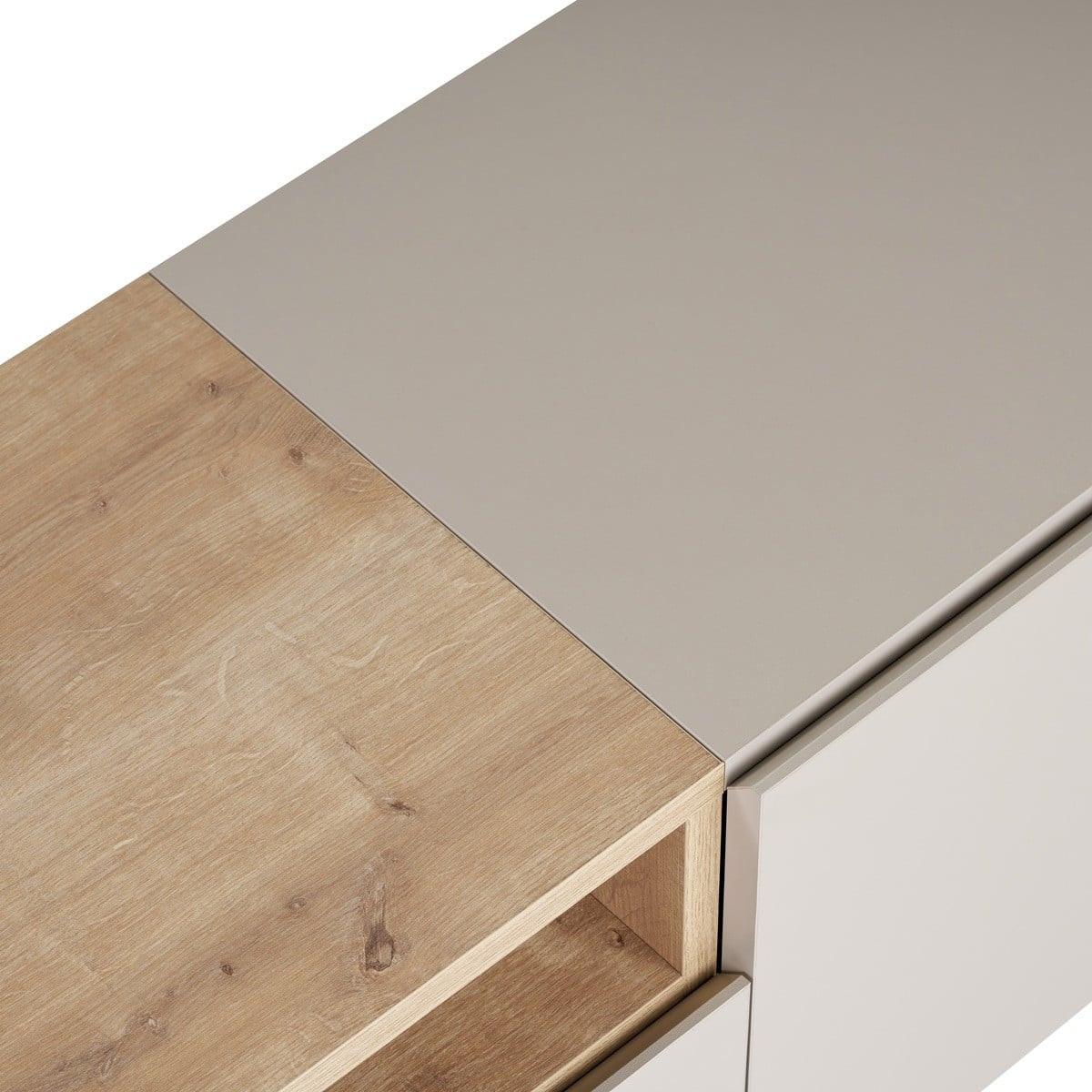 TV-MÖBEL 4 Türen, 1 Fach, Kaschmir und Holzdekor 35/50/160 cm - Beige, Holzwerkstoff (35/50/36.5cm) - Calicosy