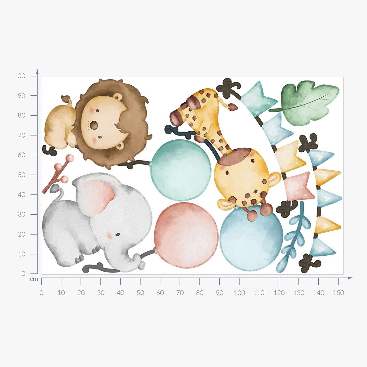 WANDAUFKLEBER 100x153cm - Tiere mit Luftballons - Multicolor, Kunststoff (100/153/0.1cm) - Wallfluent