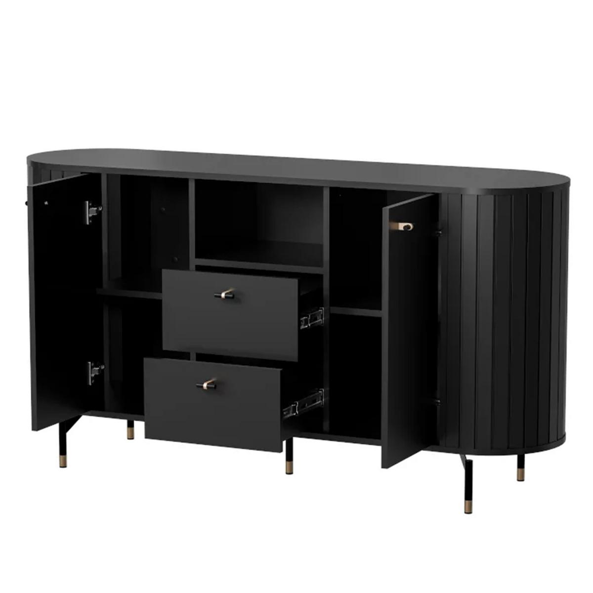 KOMMODE geriffelt, mit Fach, Schwarz - Schwarz, Holzwerkstoff (150/81/40cm) - Idohome