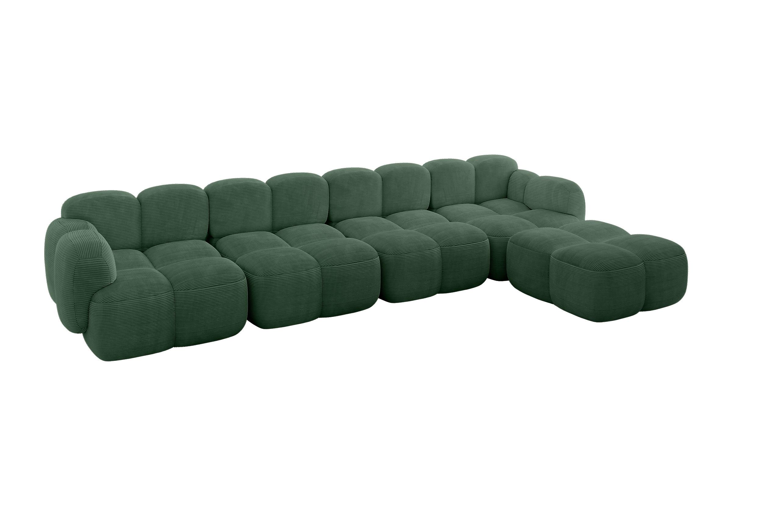 ECKSOFA modulares Sofa Rechts Miko-L3 390x205x75 Grün Cord - Waldgrün/Schwarz, Holzwerkstoff/Kunststoff (390/205cm) - ALTDECOR