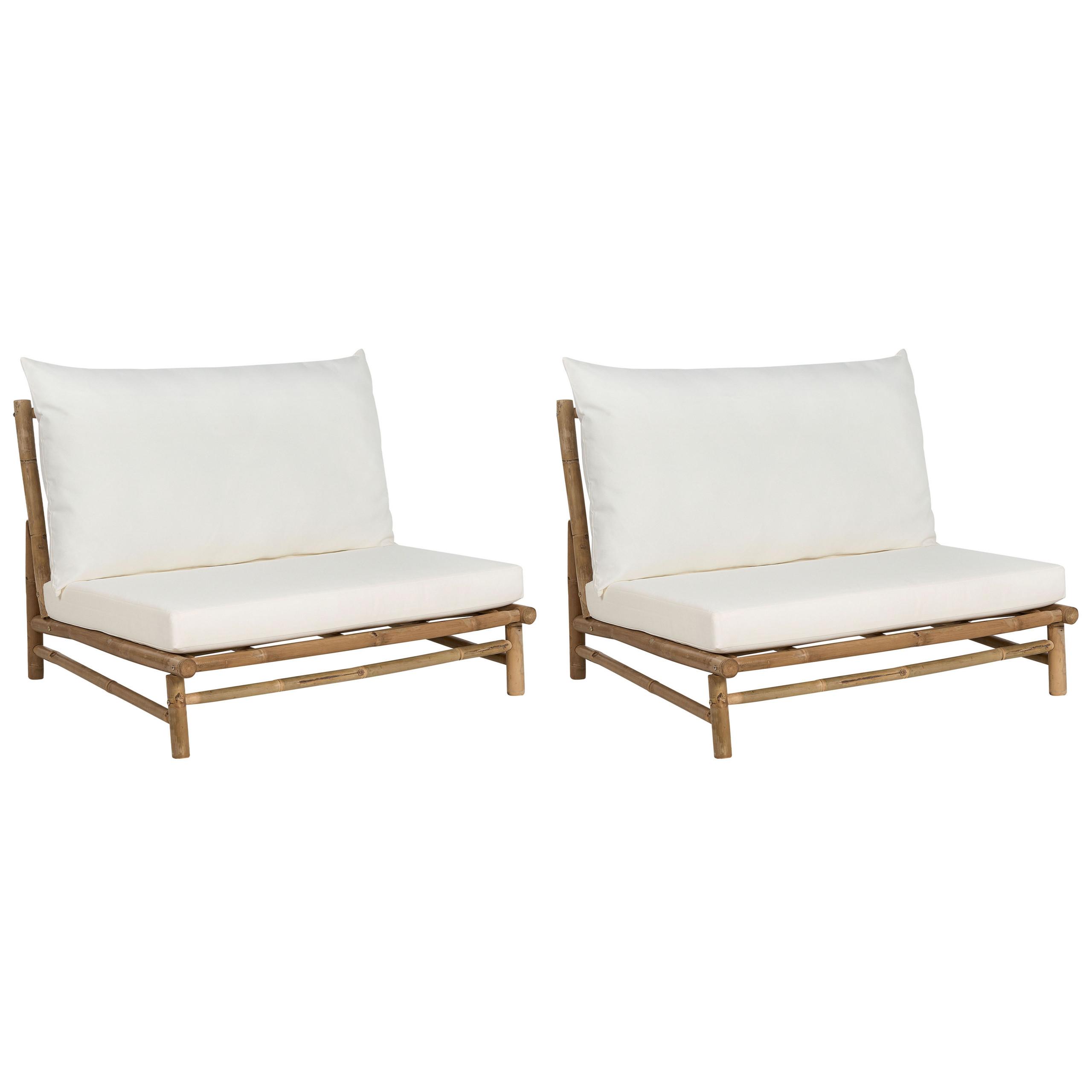 GARTENSESSEL 2er-Set Massivholz cremeweiß Todi - Hellbraun/Creme, Holz (102/74/85cm) - Beliani