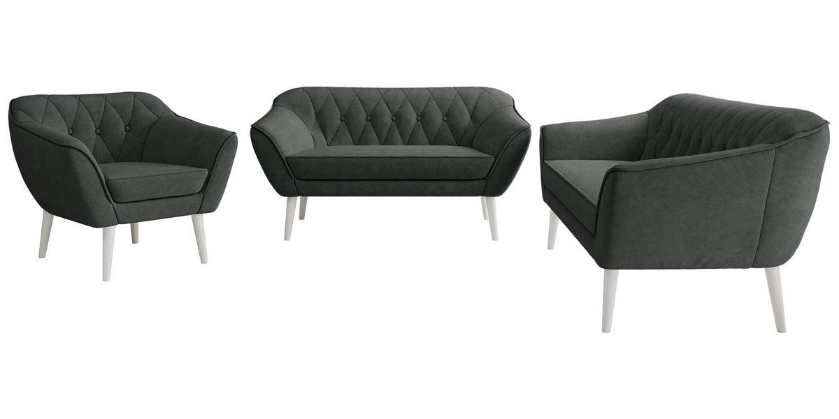 SITZGARNITUR PIRS 3+2+1 - Dunkelgrau Strukture - Weiße Beine - Dunkelgrau/Graphitfarben, Holzwerkstoff/Textil (180/75/74cm) - MKS