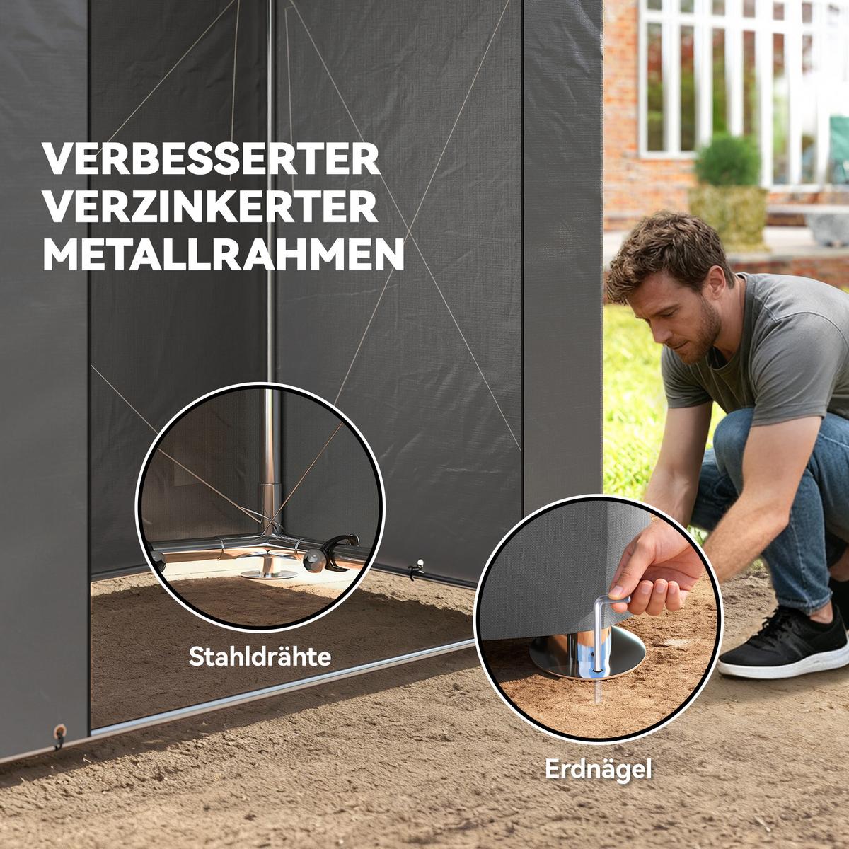 ZELTGARAGE Verzinkter Stahl PE Dunkelgrau - Dunkelgrau, Metall (120/204/187cm) - Outsunny
