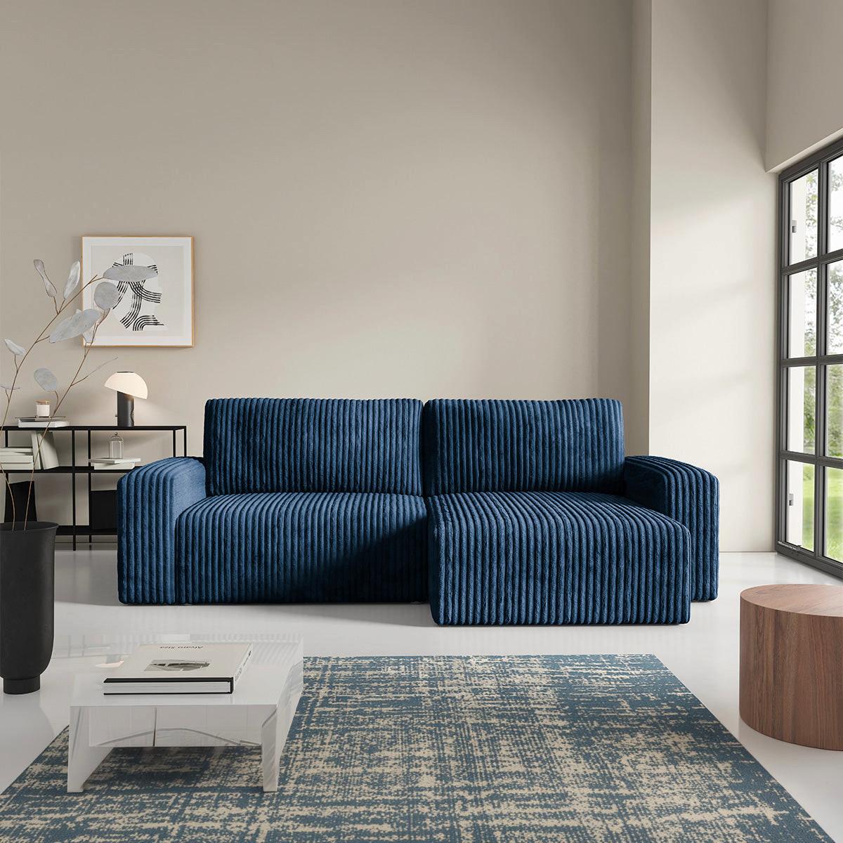 ECKSOFA Angela 3 Sitzplätze Marineblau - Blau, Holz (252/149cm) - Petits-meubles
