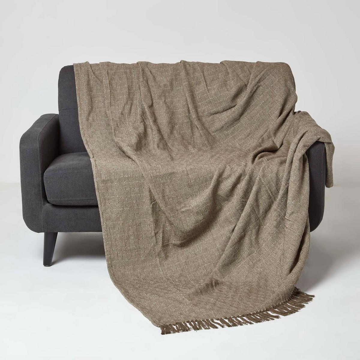 WOHNDECKE Malda 150/200 cm, Baumwolle mit Rautenmuster - Braun, Textil (150/200cm) - Homescapes