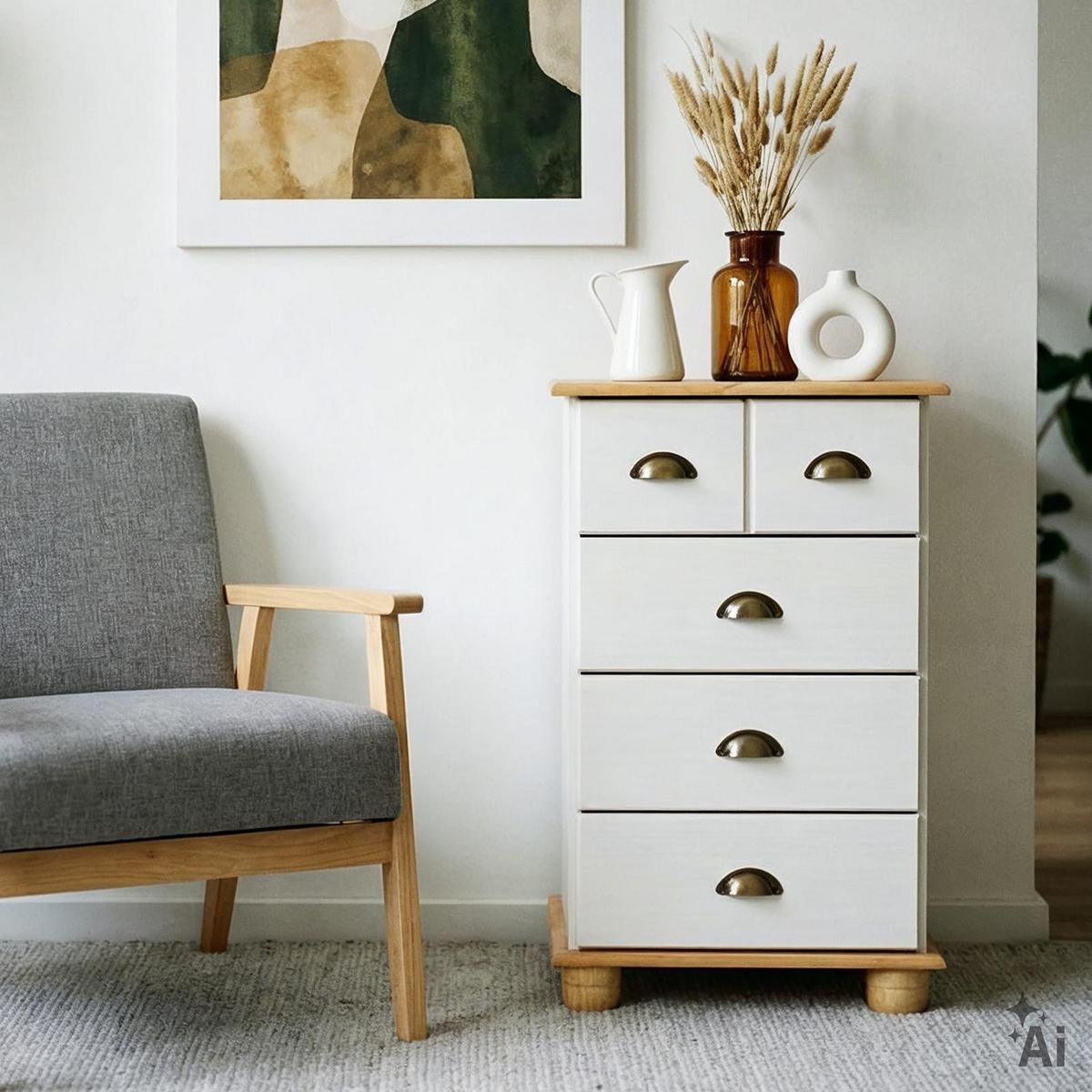 APOTHEKERKOMMODE COLMAR weiß/braun - Weiß/Braun, Holz (49/80/39cm) - IDIMEX