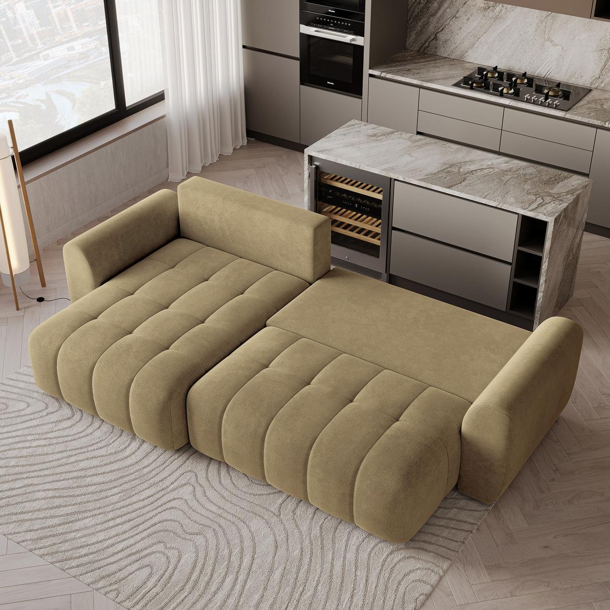 ECKSOFA MODARO CL Senfgelb Samtstoff mit Schlaffunktion - Currygelb, Holzwerkstoff/Textil (285/148cm) - MASSENO