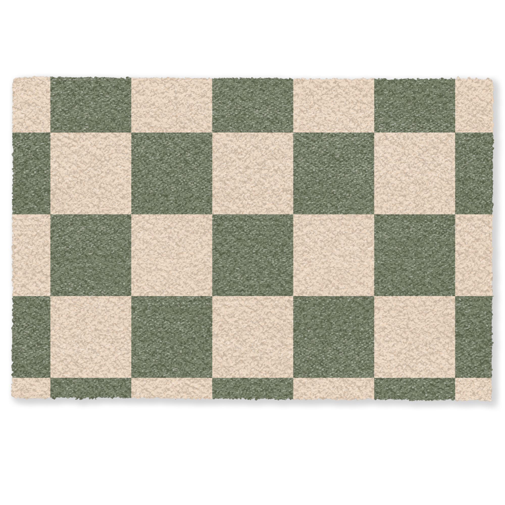 FUSSMATTE Schachbrettmuster - Grün - Beige - Blöcke Flurteppich 90x60 cm - Olivgrün, Kunststoff (90/0.4cm) - MuchoWow