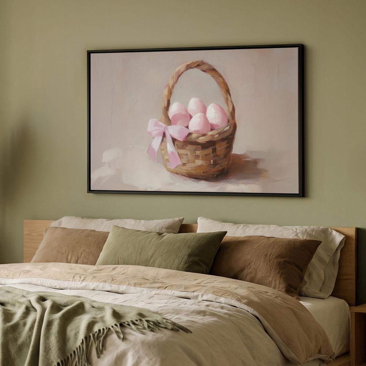 LEINWAND Bilder mit Rahmen - Korb - Eier - Rosa - 90x60 - Beige, Textil (90/60cm) - MuchoWow