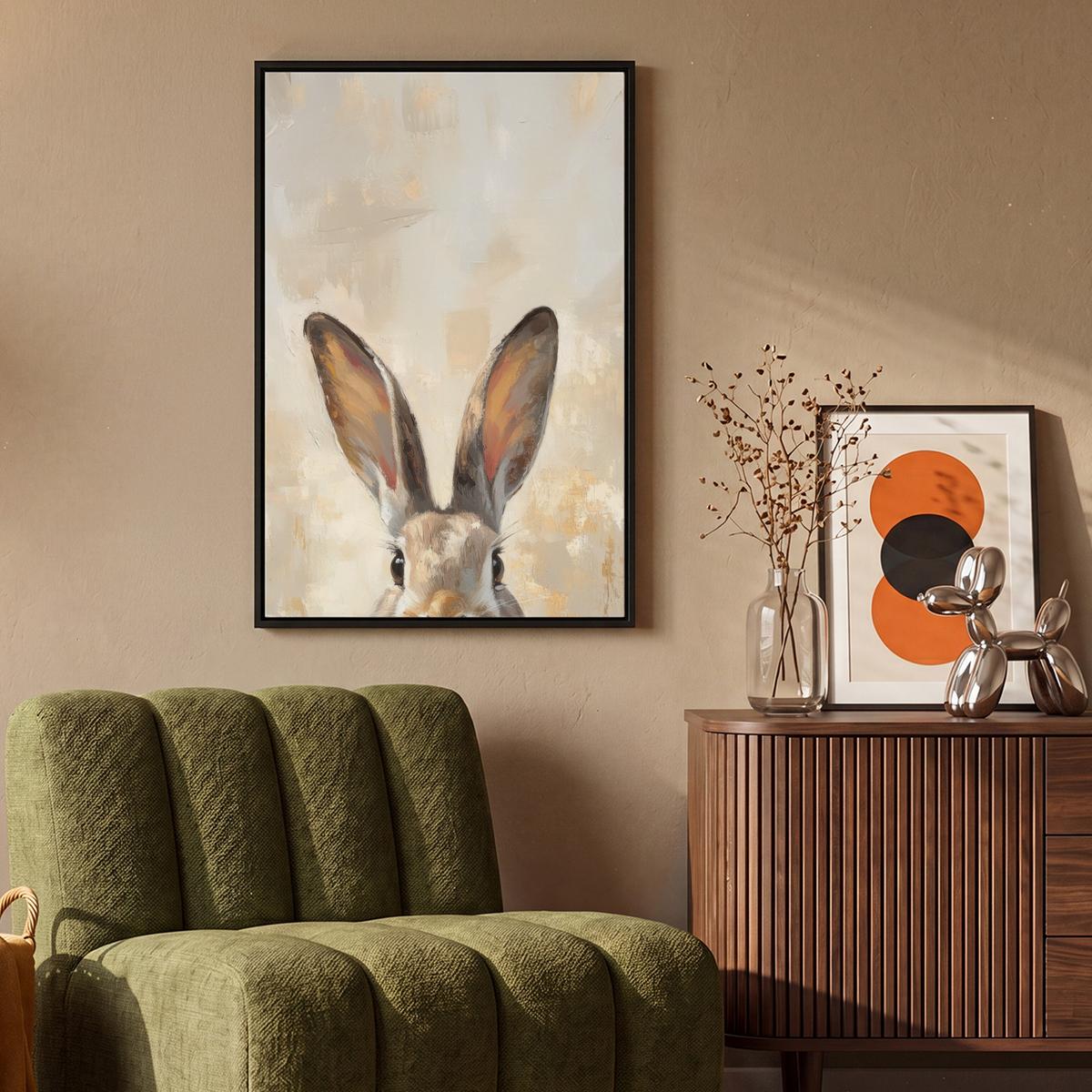 LEINWAND Bilder mit Rahmen - Hase - Ohren - Braun - 60x90 - Beige, Textil (60/90cm) - MuchoWow