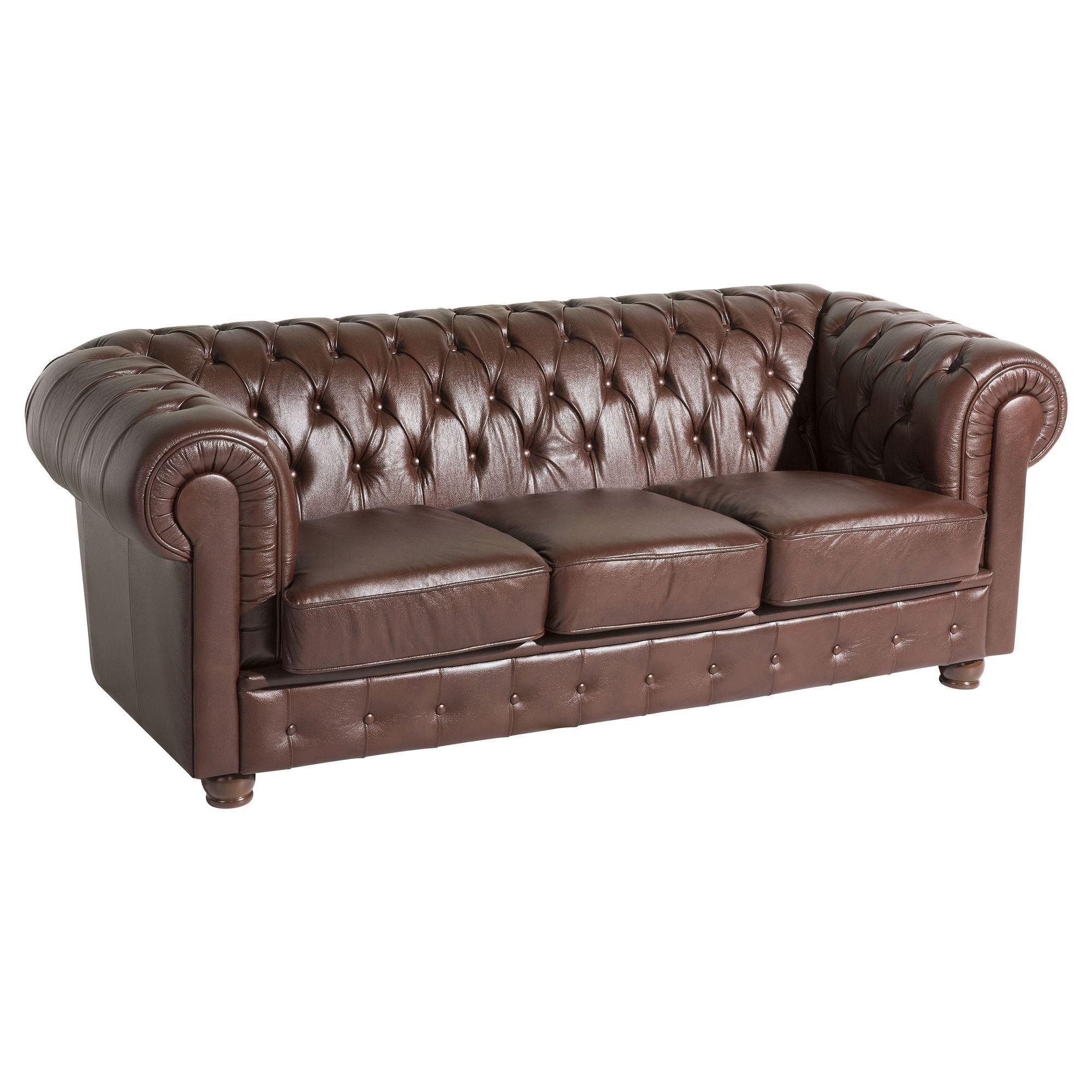 SOFA 3-Sitzer Kalea Bezug Wischleder Buche nussbaum dunkel / braun - Braun, Leder (200/76/98cm) - 58aufmkessel