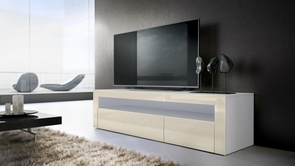 LOWBOARD Valencia Creme Hochglanz / Creme Hochglanz - Creme, Holzwerkstoff (155/46/40cm) - Vladon