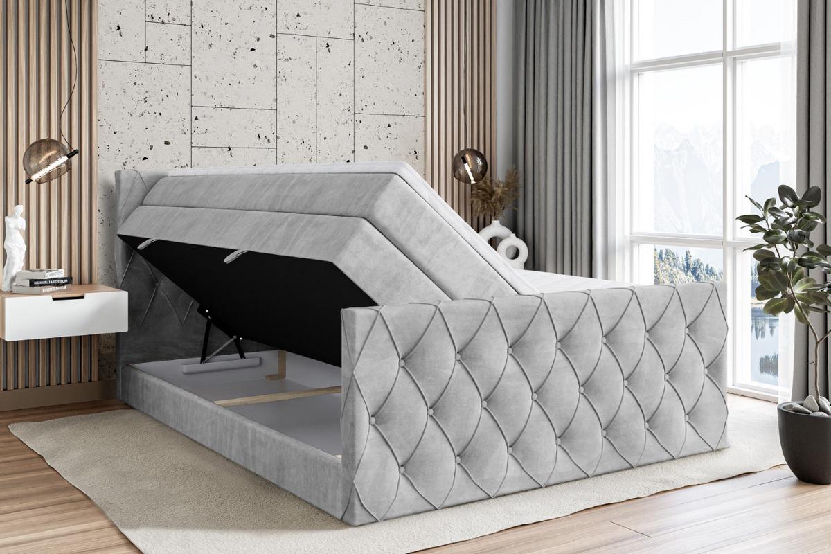 BOXSPRINGBETT AMAY-Z KING - 140x200 - H3/H4 - Hellgrau - Hellgrau, Holzwerkstoff (140/200cm) - ALTDECOR