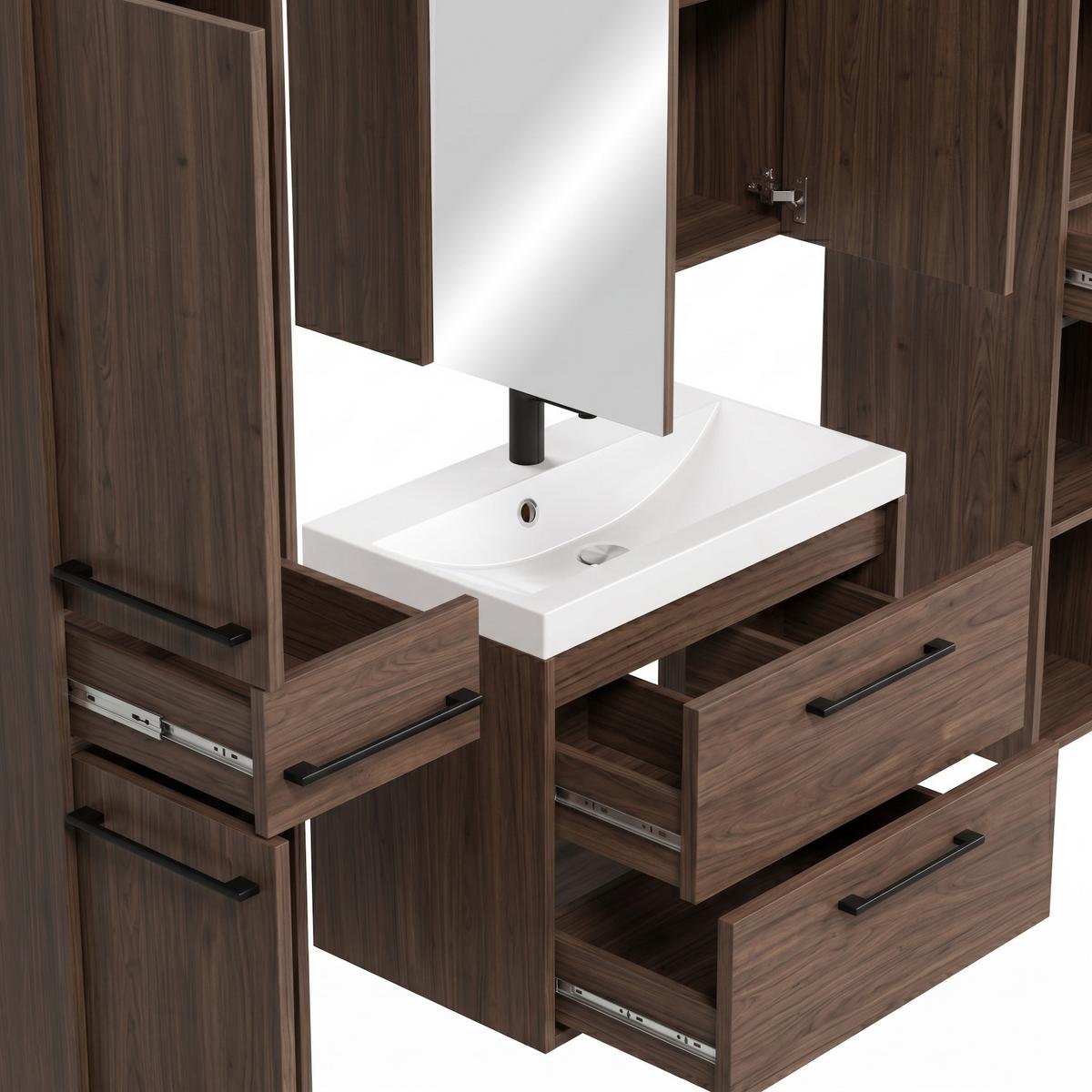BADMÖBEL-SET Florence 5 Teile Walnuss Braun - 60 x 35 x 51 cm - Eichefarben, Holz (60/51/35cm) - Badplaats