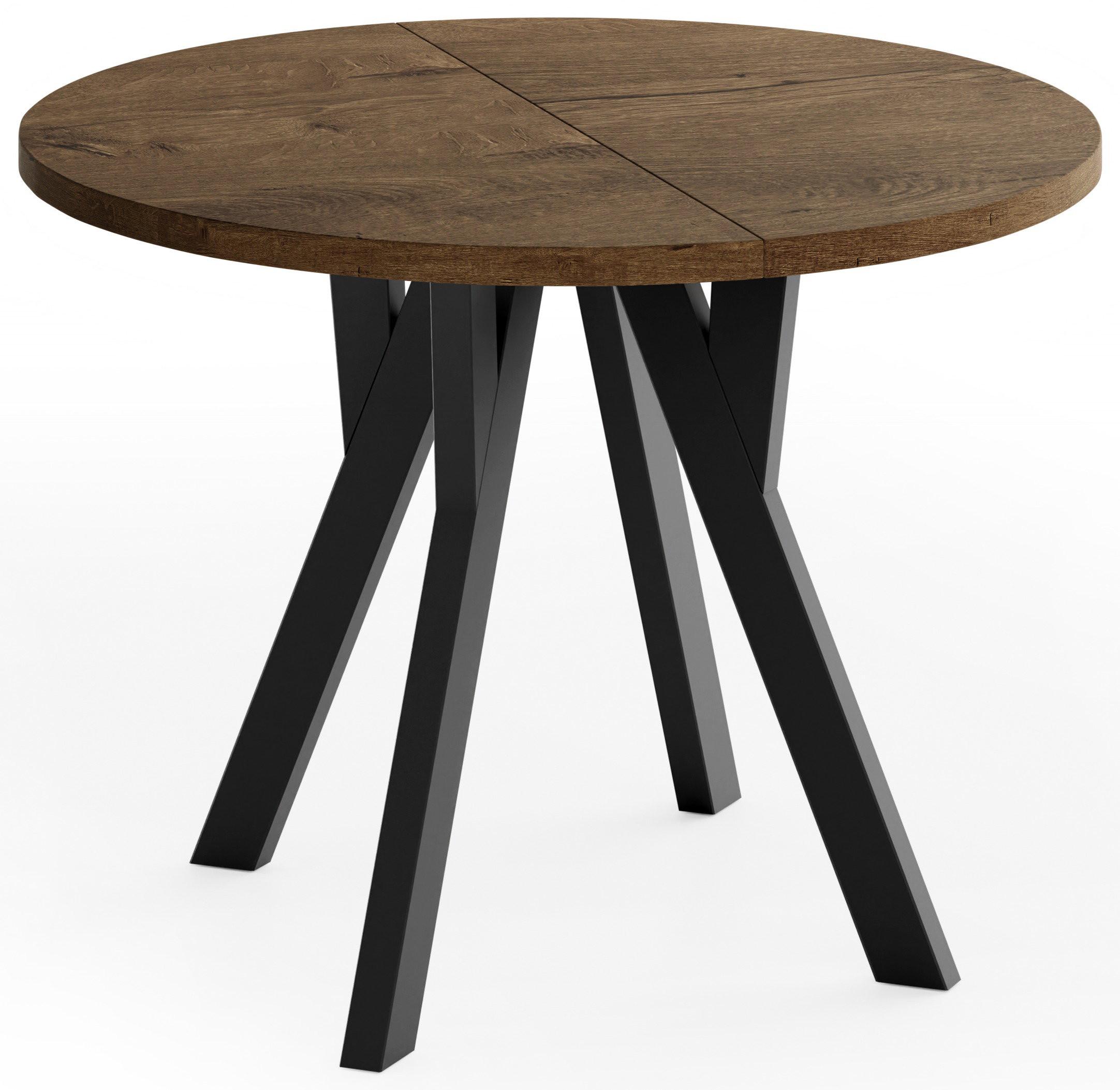 ESSTISCH Vero rund ausziehbar verlängerbar, Eiche Braun Rustikal 100-200/100/77 cm - Alteiche/Schwarz, Holz/Holzwerkstoff (100/200/76.5cm) - WFL GROUP