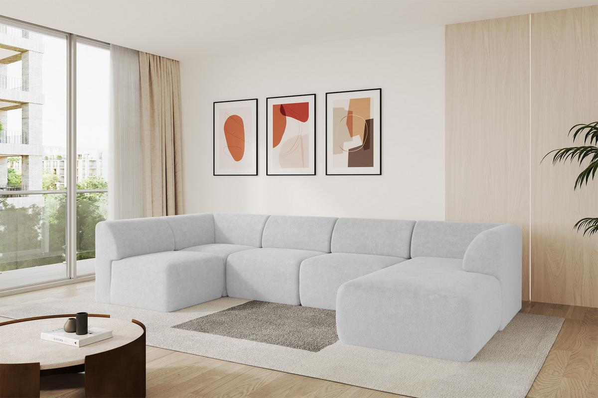 WOHNLANDSCHAFT Ottomane Rechts MOVO-L 345x180x78 cm Hellgrau Tissu - Nickelfarben, Holzwerkstoff/Kunststoff (180/78/345cm) - ALTDECOR
