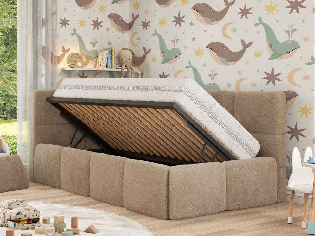 POLSTERBETT ARVO ALTA 90/200 - Beige Plüsch - Schaumstoffmatratze - Links - Beige, Textil (90/200cm) - MKS