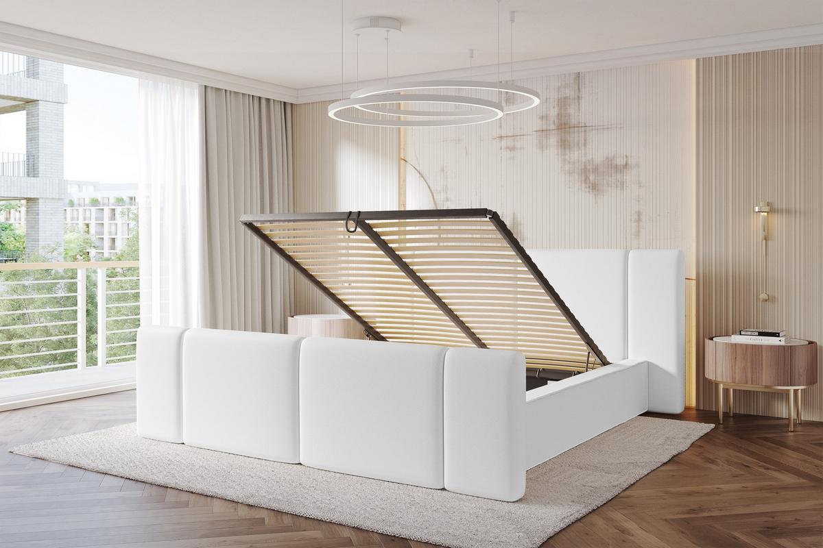 POLSTERBETT mit Bettkasten, Fußteil und Lattenrost, Bett mit Matratze H3/H4 - RIVO-Z 180x200 Weiß - Weiß Hochglanz, Holzwerkstoff/Textil (180/200cm) - ALTDECOR
