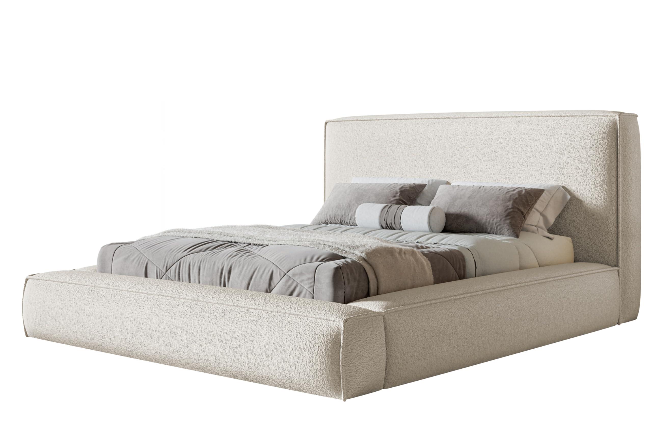 BETT 120x200 - Polsterbett mit Bettkasten und Holzrahmen - Modern Bett - Eleganter Catch-Me-Stoff - Kollektion Luna Maxi - Weiß - Weiß, Holz/Textil (120/200cm) - Alpi-Möbel