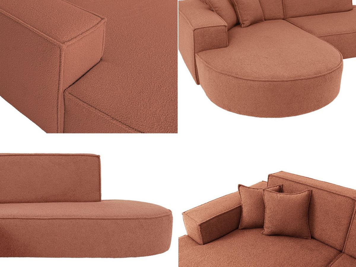 ECKSOFA Hana L-Form 3-Sitzer Ecke Links, Boucle, Terra 241/73/168 cm - Terracotta/Schwarz, Textil/Metall (241/168cm) - WFL GROUP