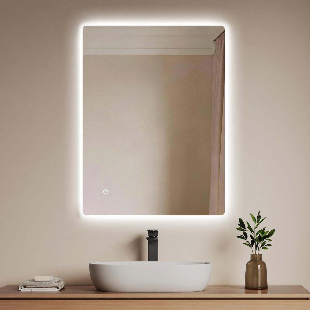BADSPIEGEL LED abgerundet 3 Farbtemperaturen Touch-Schalter 80/60 cm - Transparent, Glas (80/60/3cm) - EMKE