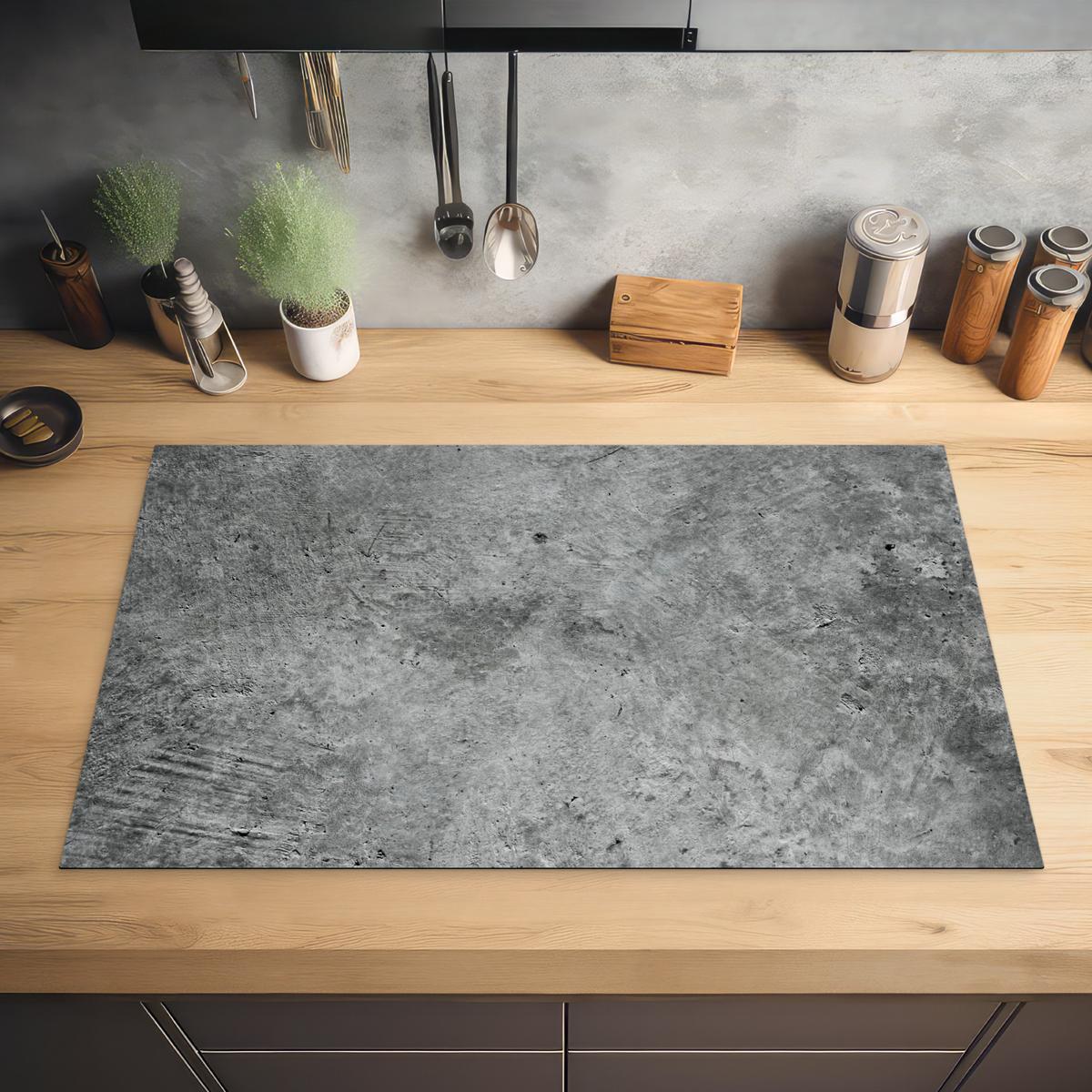 HERDABDECKPLATTE Beton - Schiefer - Grau -Betonstruktur Induktionsmatte 83x51 cm - Grau, Kunststoff (83/51.5/0.2cm) - MuchoWow