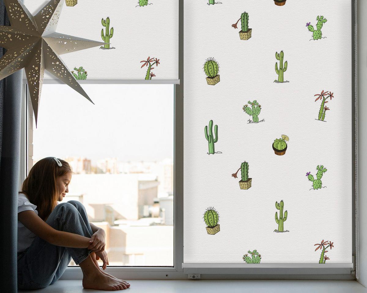 INNENROLLO - Fensterrollo - Rollo - 90x140 cm - Kakteen - Grün, Kunststoff (90/140/0.5cm) - TULUP