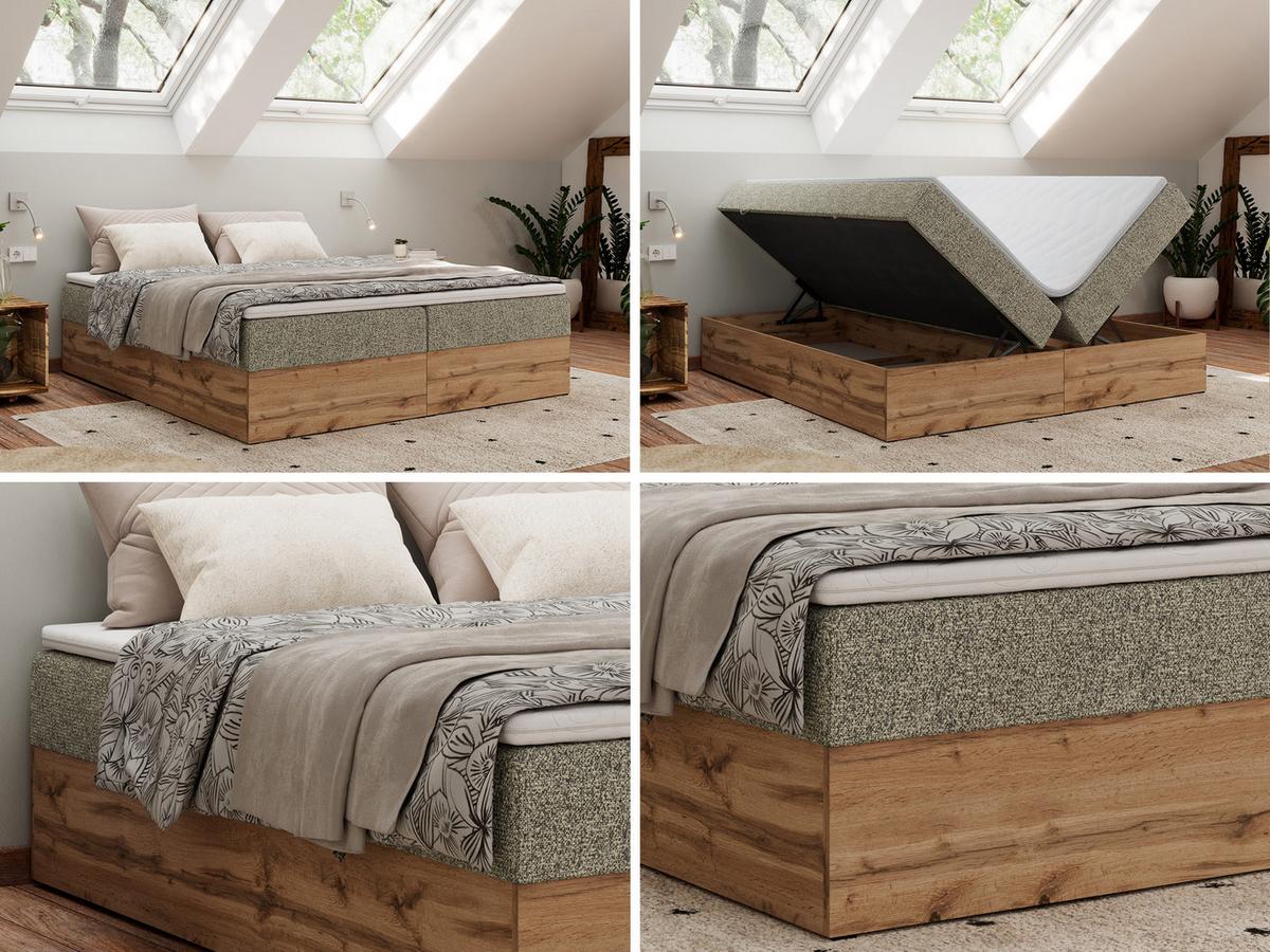 BOXBETT WOOD ZERO 180/200 - Grau Struktur - H4 - Topper T25 - Grau, Textil (180/200cm) - MKS