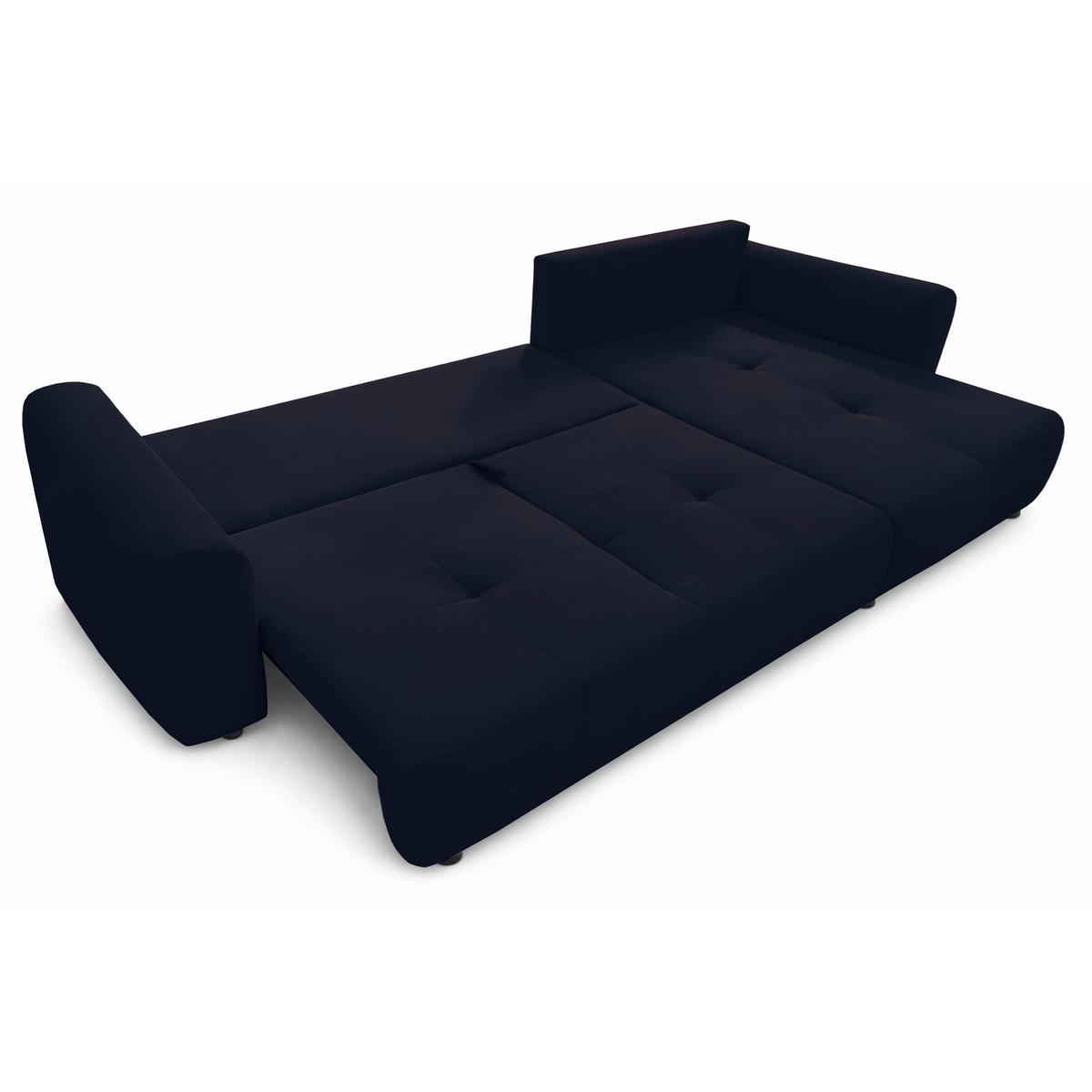 ECKSCHLAFSOFA Olido MARINEBLAUER VELOURS - Schwarz/Dunkelblau, Kunststoff/Textil (279/150cm) - Selsey