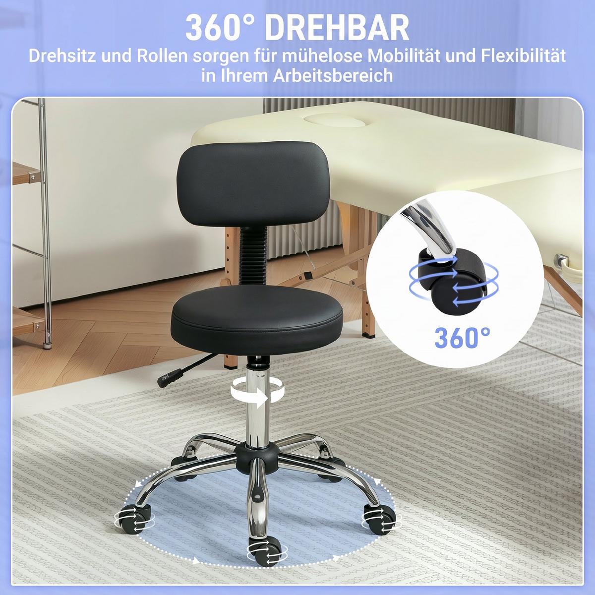 DREHHOCKER Kunstleder Schwarz - Silberfarben/Schwarz, Kunststoff/Metall (51/93/46cm) - HOMCOM