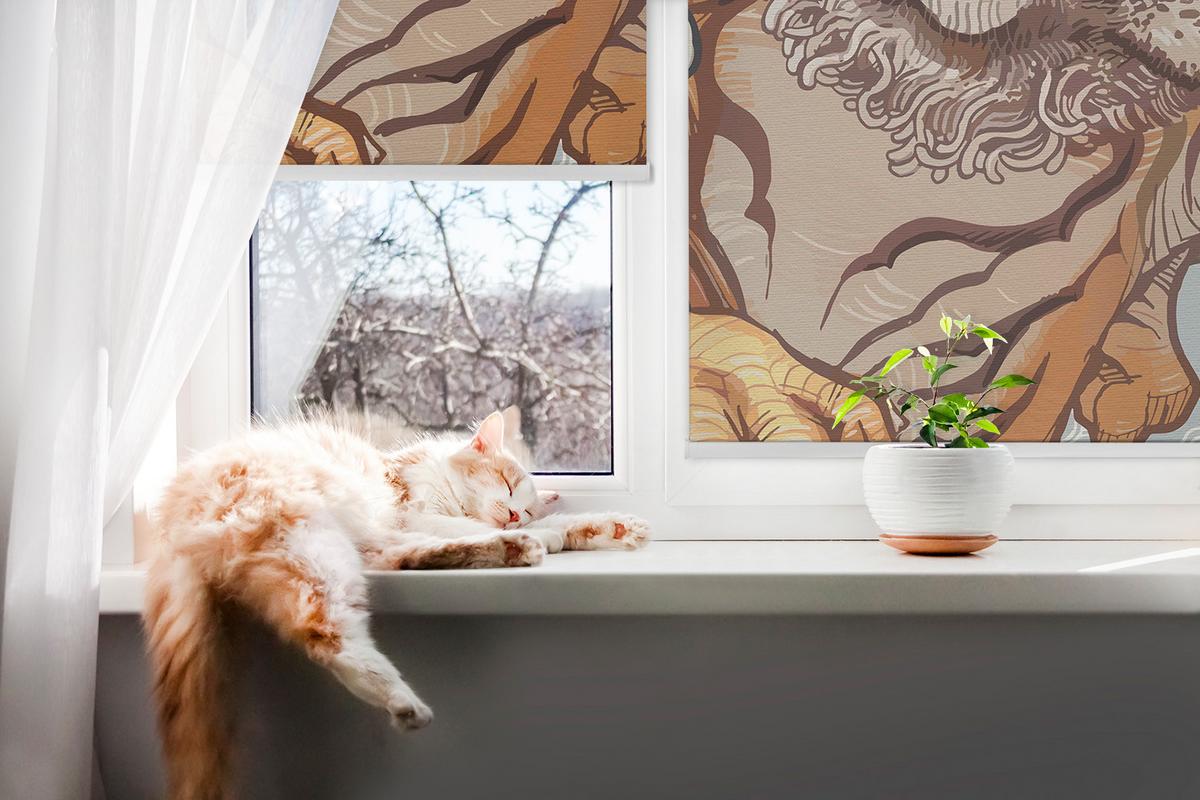 INNENROLLO - Fensterrollo - Rollo - 60x40 cm - Tiger in Blumen - Orange, Kunststoff (60/140/0.5cm) - TULUP
