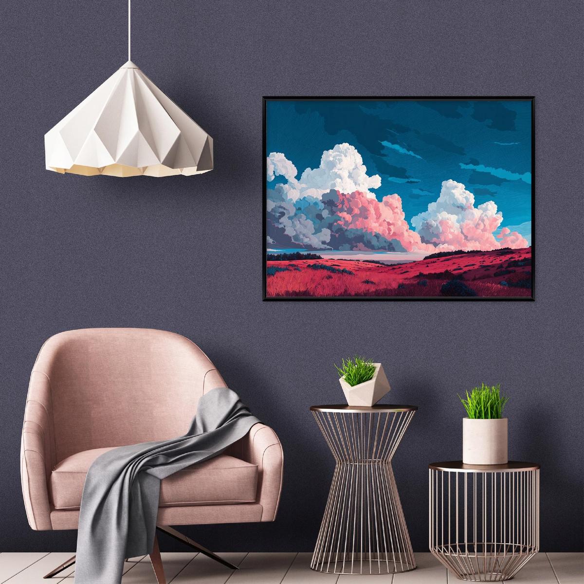 BILDER mit Rahmen Gebirge Aquarell Rosa 120x80 cm - Multicolor, Holzwerkstoff (120/80cm) - Wallarena