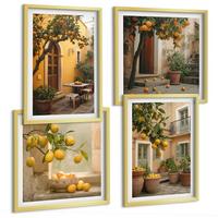 BILDER SET 4er Set - 50x50 cm & 40x60 cm Goldrahmen - Zitrusgarten in der Sonne - Goldfarben, Kunststoff (50/50cm) - TULUP