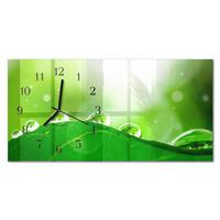 WANDUHR aus Glas 60x30 cm - Tau auf einem Blatt - Grün, Glas (60/30/0.4cm) - TULUP
