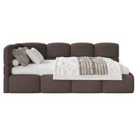 JUGENDBETT Cloudy Braun 90x200 cm, Kopfteil links, Samt - Schwarz/Braun, Kunststoff/Textil (90/200cm) - Selsey