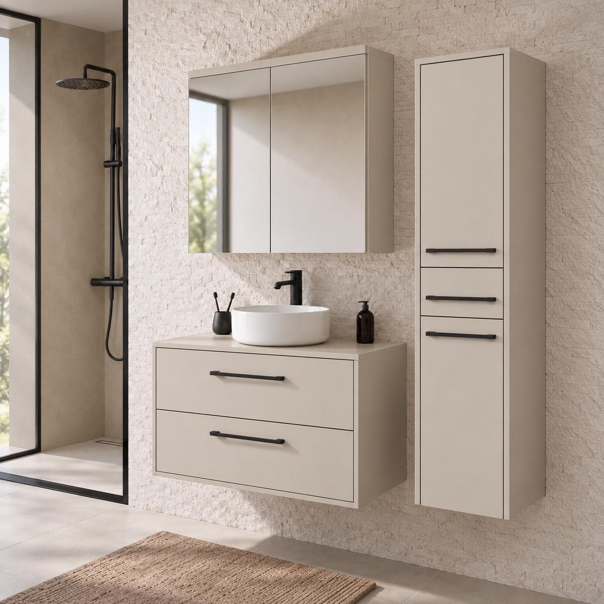 BADMÖBEL-SET Florence 3 Teile Cashmere - 80 x 46 x 46 cm - Kaschmir, Holz (80/46/46cm) - Badplaats
