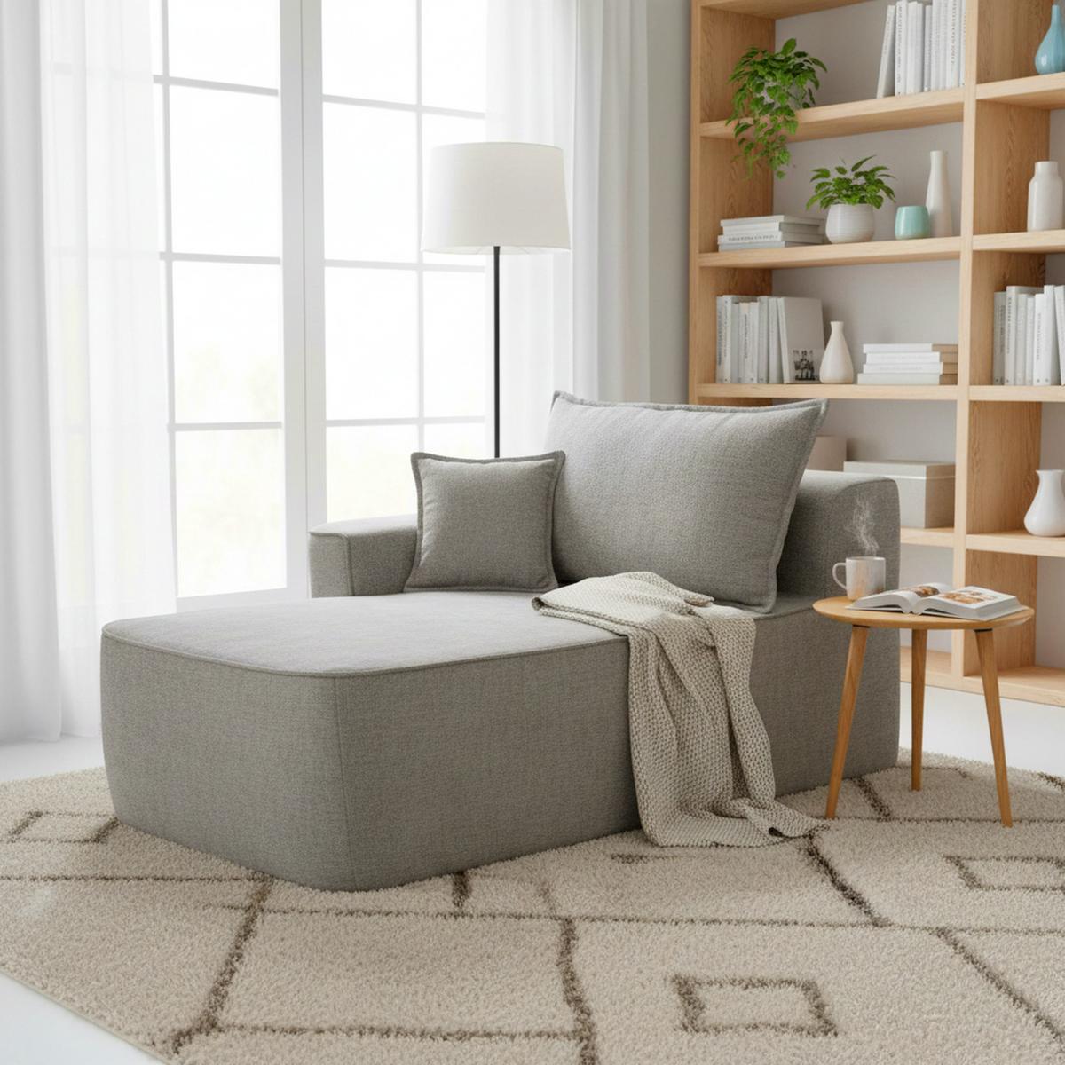 CHAISE LONGUE premium chenille relaxliege montagefrei - Hellgrau, Textil (144/65/112cm) - Urban Meuble