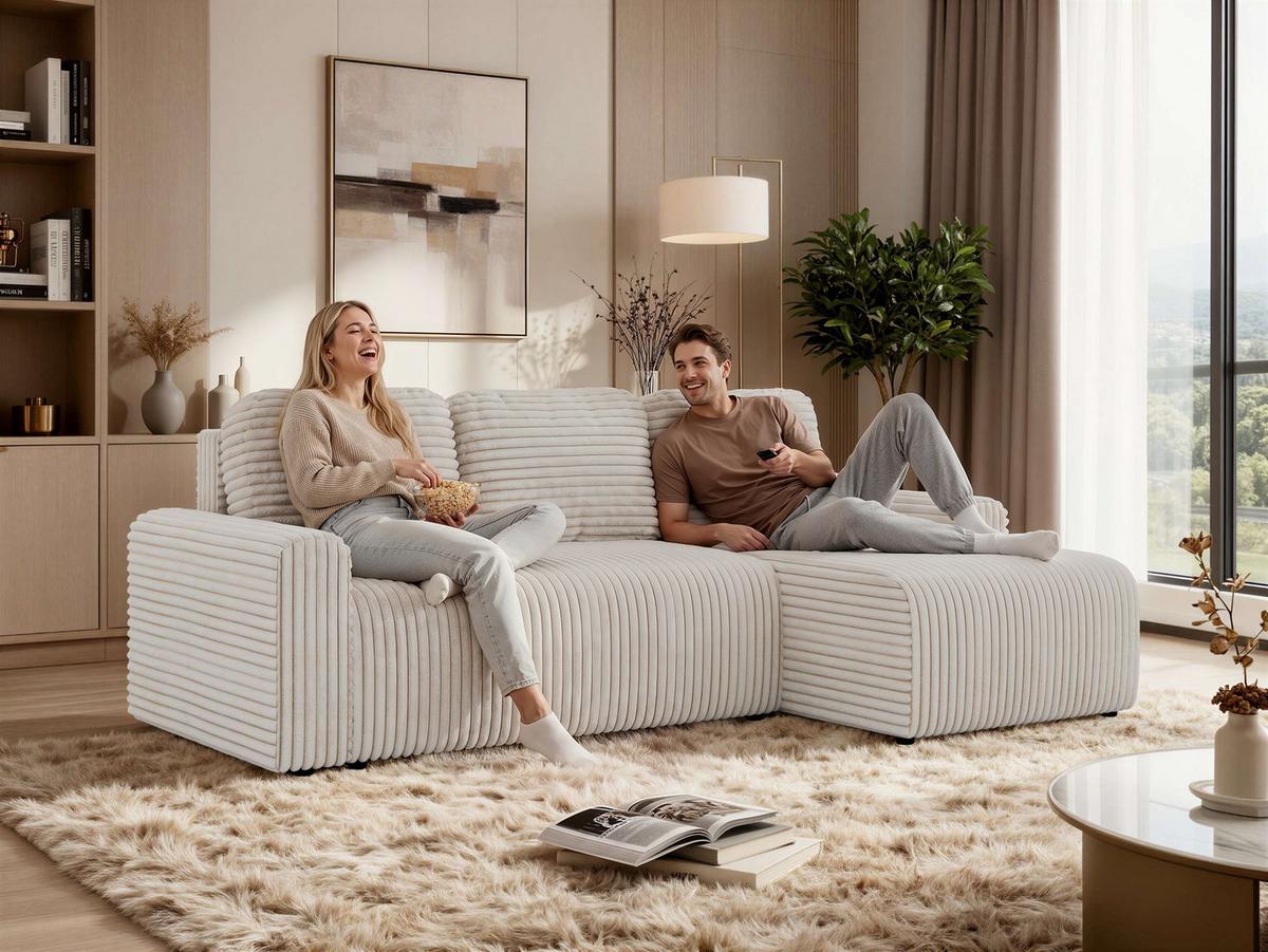 ECKSOFA NESSARO L Braun Cord - Links Seite - Schwarz/Braun, Kunststoff/Textil (244/151cm) - MKS
