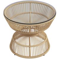 GARTENTISCH, Naturholz, PE Rattan, Hartglas - Braun, Kunststoff (60/60/50cm) - Outsunny