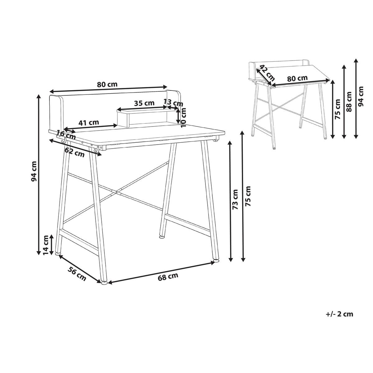 ZEICHENTISCH mit neigbarer Tischplatte Weiß 80/62 cm Aland - Weiß, Holzwerkstoff (62/80/94cm) - Beliani