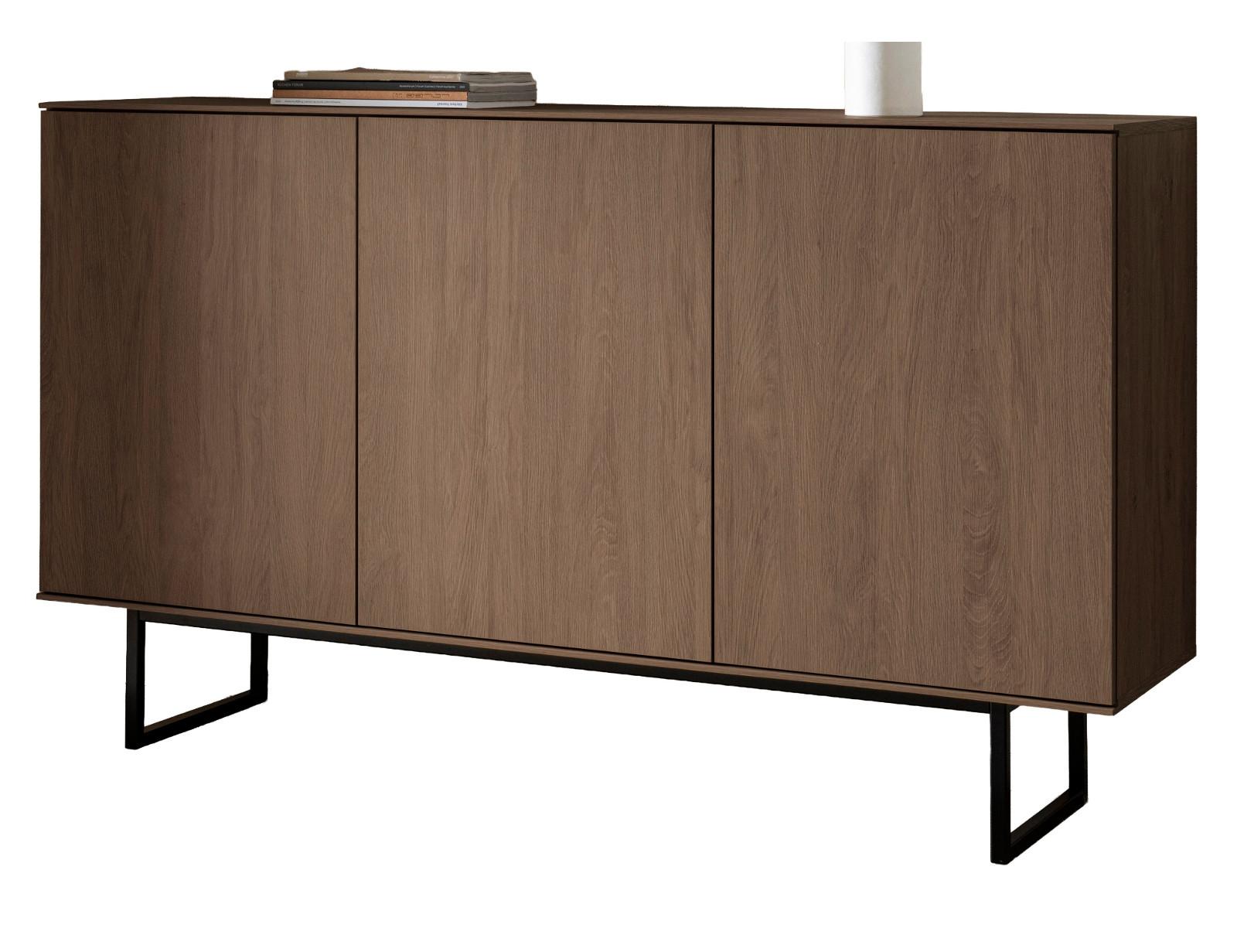 SIDEBOARD in Nussbaum 150 x 90 cm, Kommode mit Push-to-Open - Nussbaumfarben/Schwarz, Holzwerkstoff/Metall (150/90/40cm) - Furn.Design