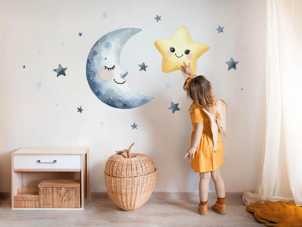 WANDAUFKLEBER 80x138cm - Fröhlicher Mondstern - Multicolor, Kunststoff (80/138/0.1cm) - Wallfluent