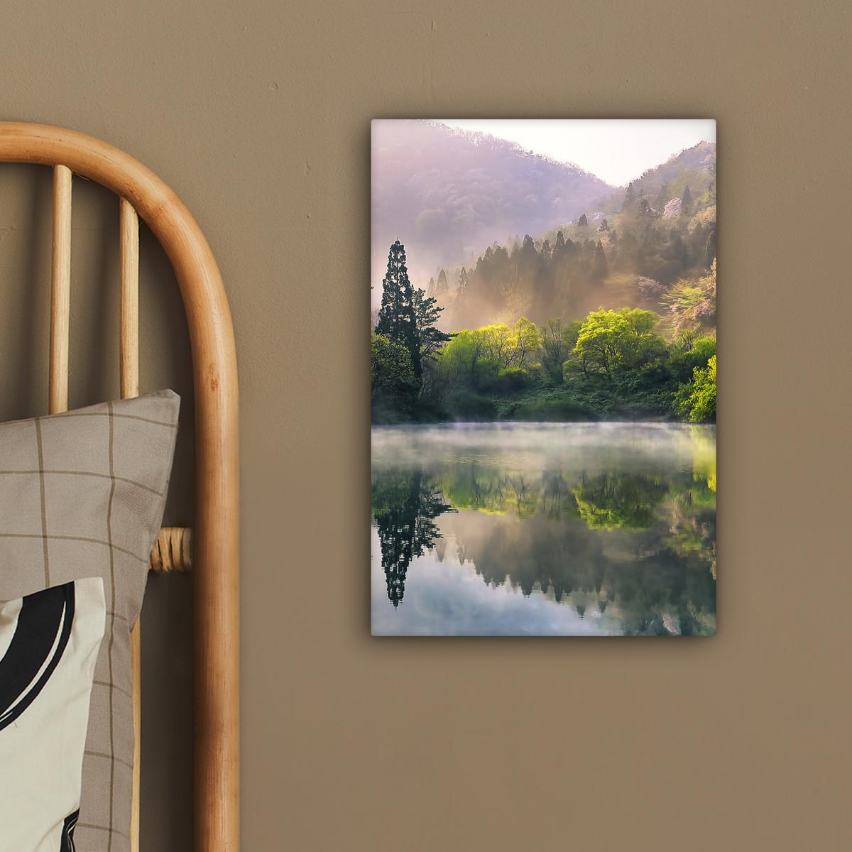 LEINWANDBILD Natur - Bäume - Berge - See - Wasser Deko Wohnzimmer 20x30 cm - Hellgrün, Textil (20/30cm) - MuchoWow