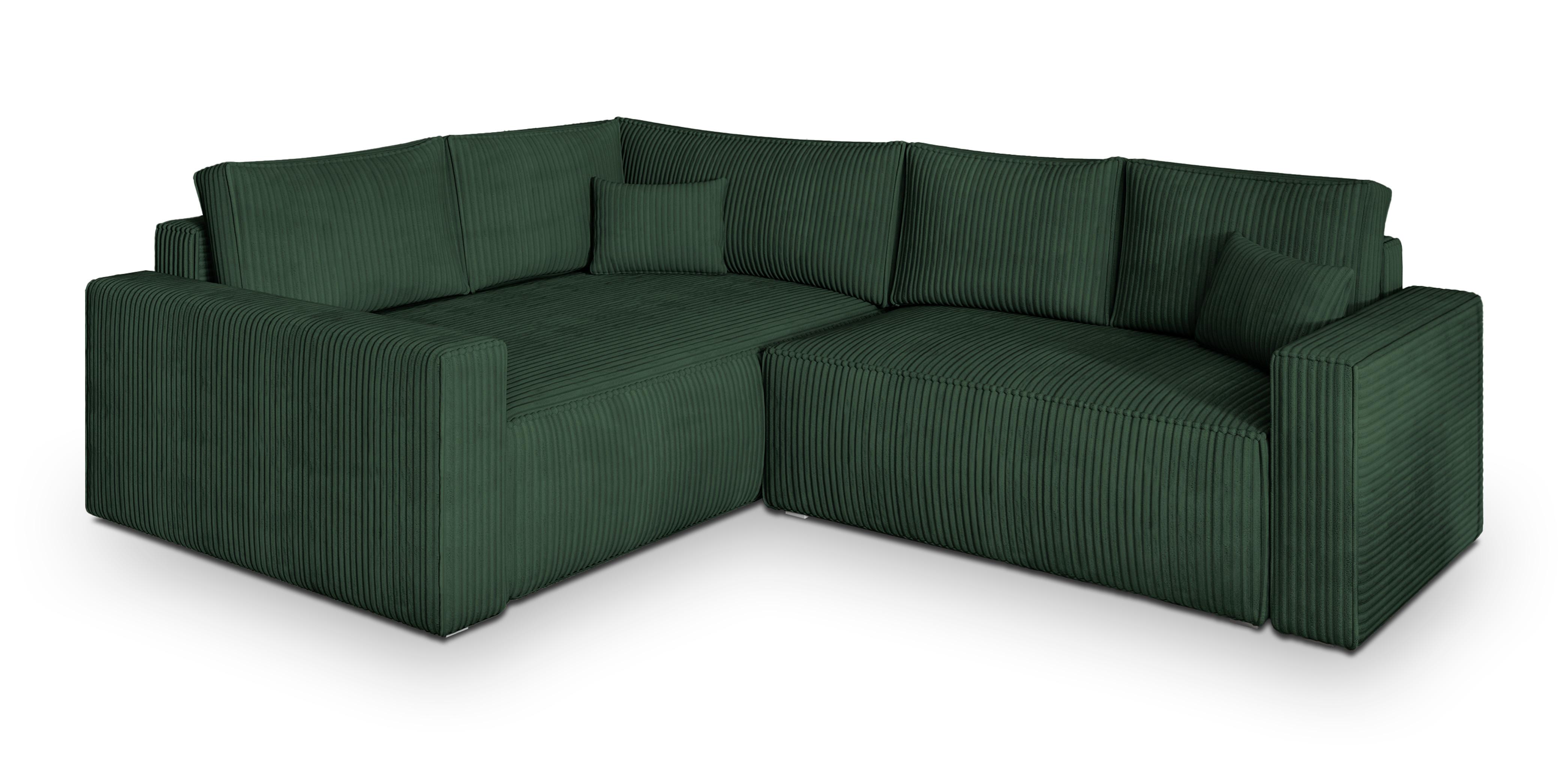 ECKSOFA ERONIS L-S Grün Kordstoff mit Schlaffunktion - Grün, Holz (265/194cm) - MASSENO